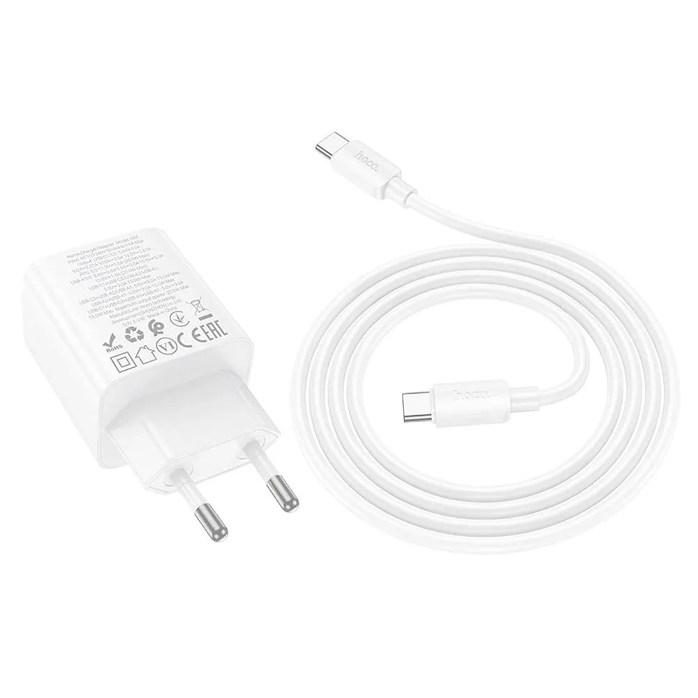 Punjač za mrežu sa USB-C kablom HOCO N55, 20W, 3A, 2 x USB-A - 2 x USB-C, Beli