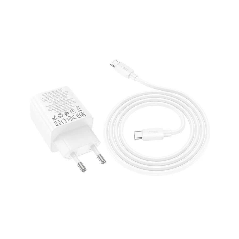 Punjač za mrežu sa USB-C kablom HOCO N56, 30W, 3A, 2 x USB-A - 2 x USB-C, Beli