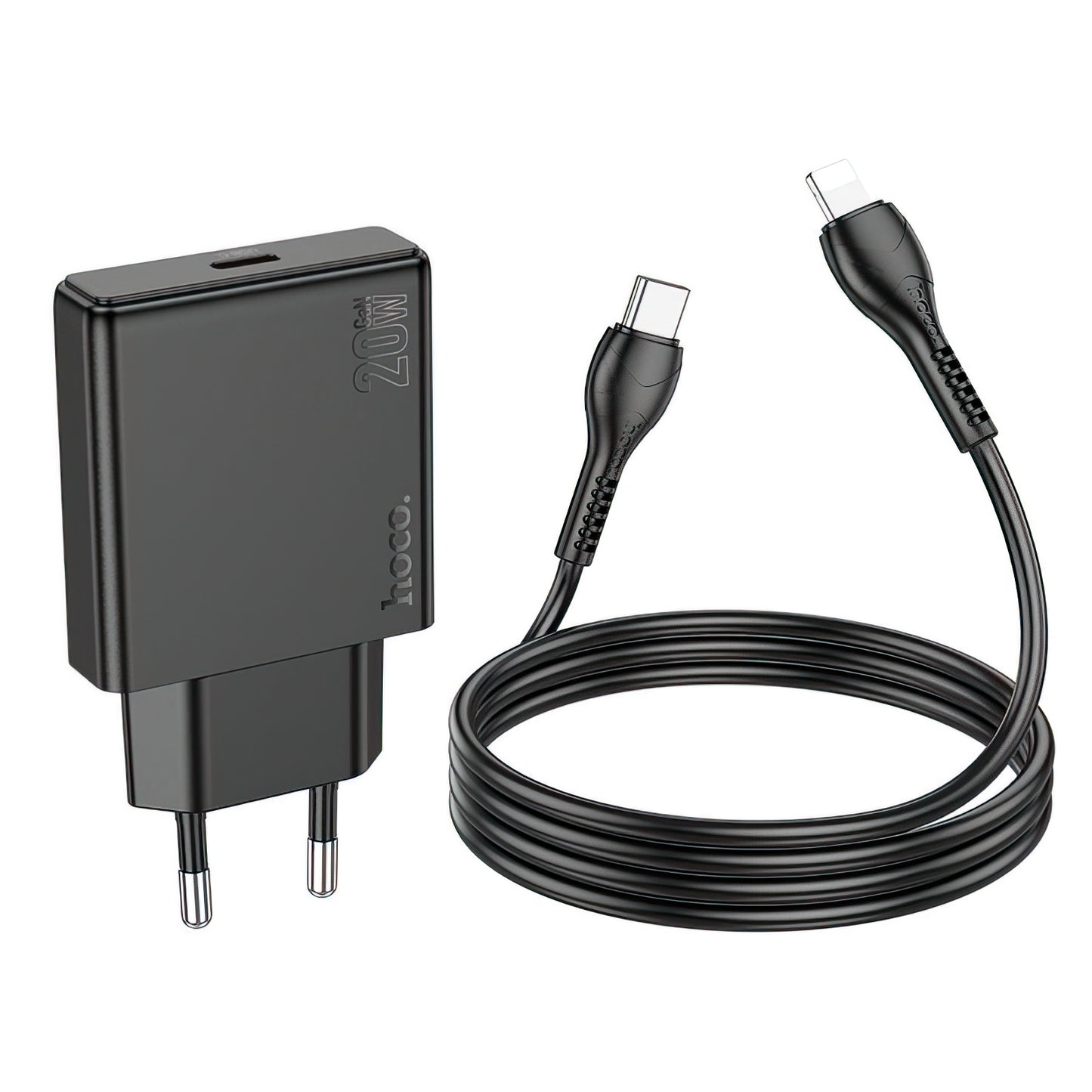 Punjač za mrežu sa Lightning kablom HOCO N37, 30W, 3A, 1 x USB-C, Crni