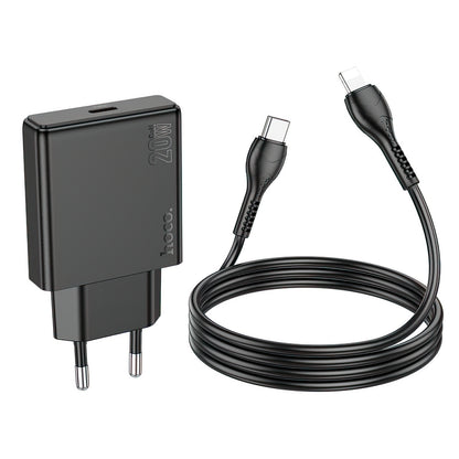 Punjač za mrežu sa Lightning kablom HOCO N37, 30W, 3A, 1 x USB-C, Crni