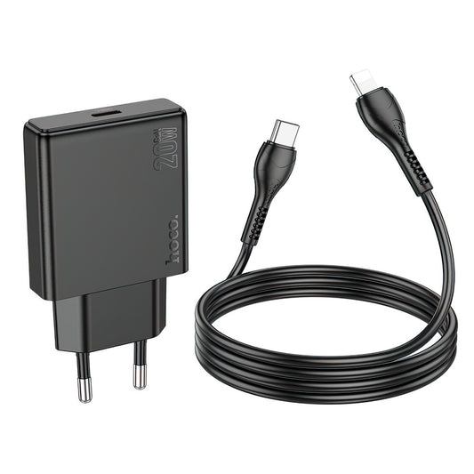 Punjač za mrežu sa Lightning kablom HOCO N37, 30W, 3A, 1 x USB-C, Crni