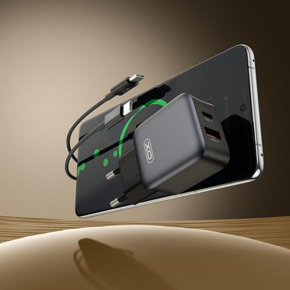 Punjač za mrežu sa USB-C kablom XO Design L156, 30W, 3A, 1 x USB-A - 1 x USB-C, Crni