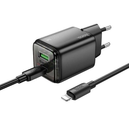 Punjač za mrežu sa Lightning kablom HOCO N52, 20W, 3A, 1 x USB-A - 1 x USB-C, Crni