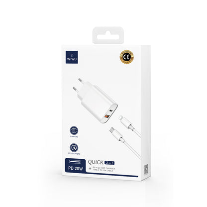 Punjač za mrežu sa Lightning kablom WiWu Wi-U002, 20W, 3A, 1 x USB-A - 1 x USB-C, Crni