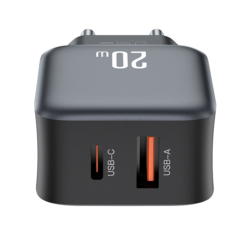 Punjač za mrežu sa Lightning kablom XO Design L154, 20W, 3A, 1 x USB-A - 1 x USB-C, Crni