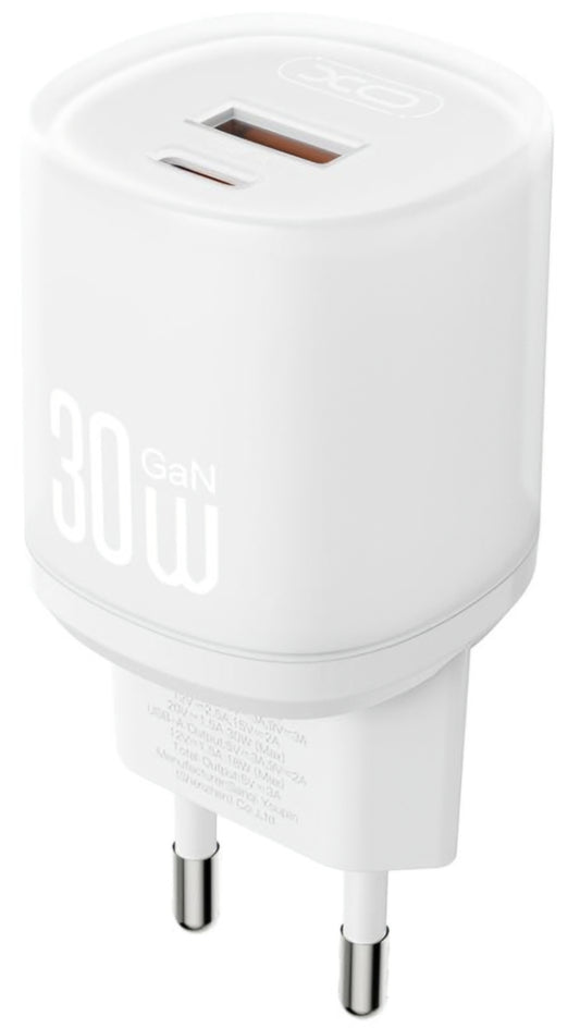 Punjač za mrežu sa USB-C kablom XO Design L151, 30W, 3A, 1 x USB-A - 1 x USB-C, Beli