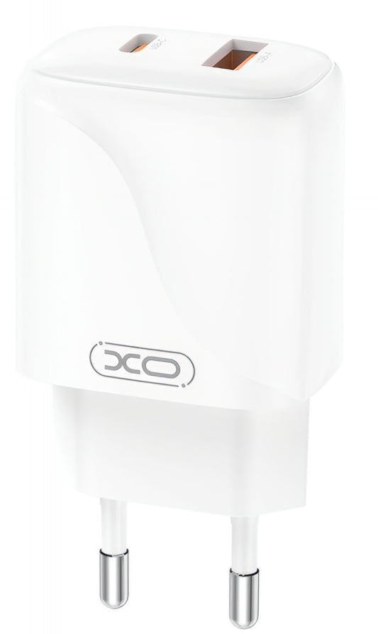 Punjač za mrežu sa USB-C kablom XO Design L158, 20W, 3A, 1 x USB-A - 1 x USB-C, Beli