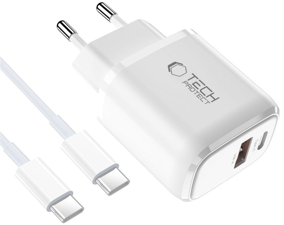 Punjač mreže sa USB-C kablom Tech-Protect NCA45W, 45W, 3A, 1 x USB-A - 1 x USB-C, Beli