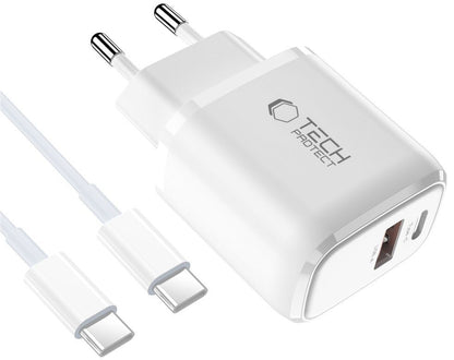 Punjač mreže sa USB-C kablom Tech-Protect NCA45W, 45W, 3A, 1 x USB-A - 1 x USB-C, Beli