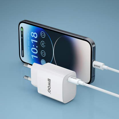 Punjač za mrežu sa Lightning kablom BWOO CDA159, 20W, 3A, 1 x USB-C, Bela