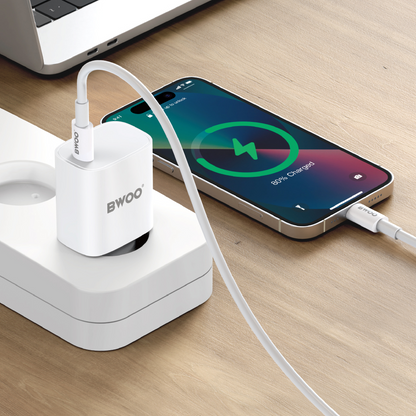 Punjač za mrežu sa USB-C kablom BWOO CDA159, 20W, 3A, 1 x USB-C, Bel
