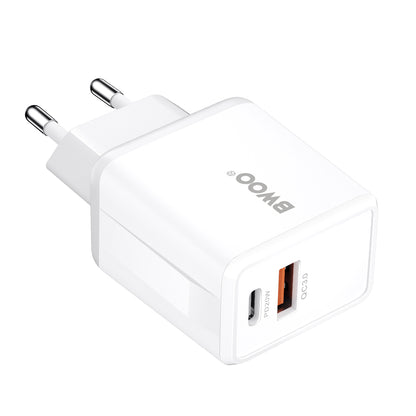 Punjač za mrežu sa USB-C kablom BWOO CDA182, 38W, 3A, 1 x USB-A - 1 x USB-C, Beli