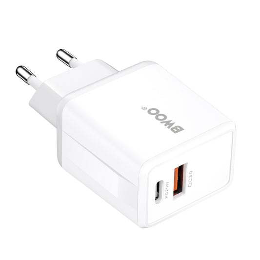 Punjač za mrežu sa USB-C kablom BWOO CDA182, 38W, 3A, 1 x USB-A - 1 x USB-C, Beli