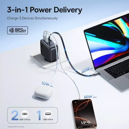 Punjač mreže sa USB-C kablom Baseus EnerCore CJ11, 100W, 1 x USB-A - 2 x USB-C, Crni E0120M00