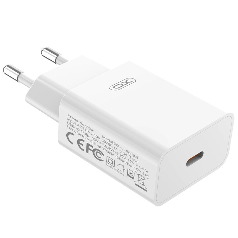 Mrežni punjač sa Lightning kablom XO Design L126, 20W, 3A, 1 x USB-C, Bela