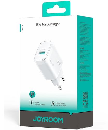 Punjač za mrežu sa USB-C kablom Joyroom JR-TF4, 18W, 3A, 1 x USB-A, Bela