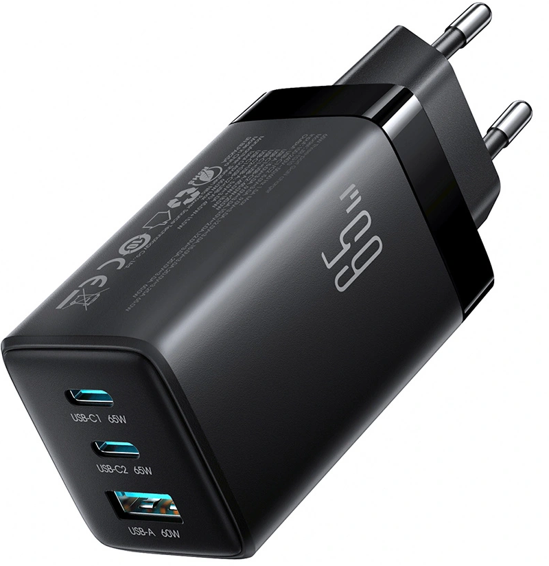 Punjač za mrežu sa USB-C kablom Joyroom JR-TG10, 65W, 3.25A, 1 x USB-A - 2 x USB-C, Crna