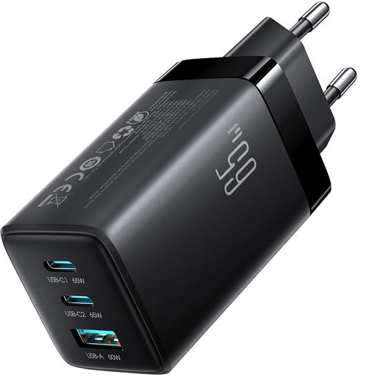 Punjač za mrežu sa USB-C kablom Joyroom JR-TG10, 65W, 3.25A, 1 x USB-A - 2 x USB-C, Crna