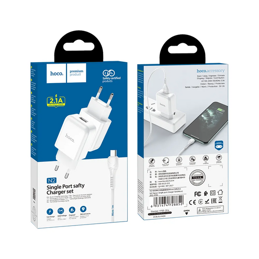 Punjač za mrežu sa MicroUSB kablom HOCO N3, 18W, 3A, 1 x USB-A, Bela