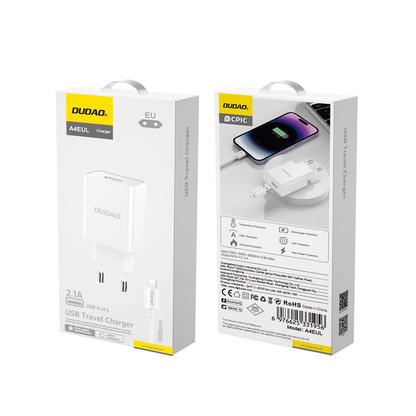 Punjač za mrežu sa Lightning kablom Dudao A4EU, 10W, 2.1A, 1 x USB-A, Bel