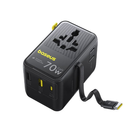 Mrežni punjač sa USB-C kablom Baseus Travel EnerCore CG11, 70W, 2 x utičnica - 1 x USB-C - 2 x USB-A, Crna E0307E00