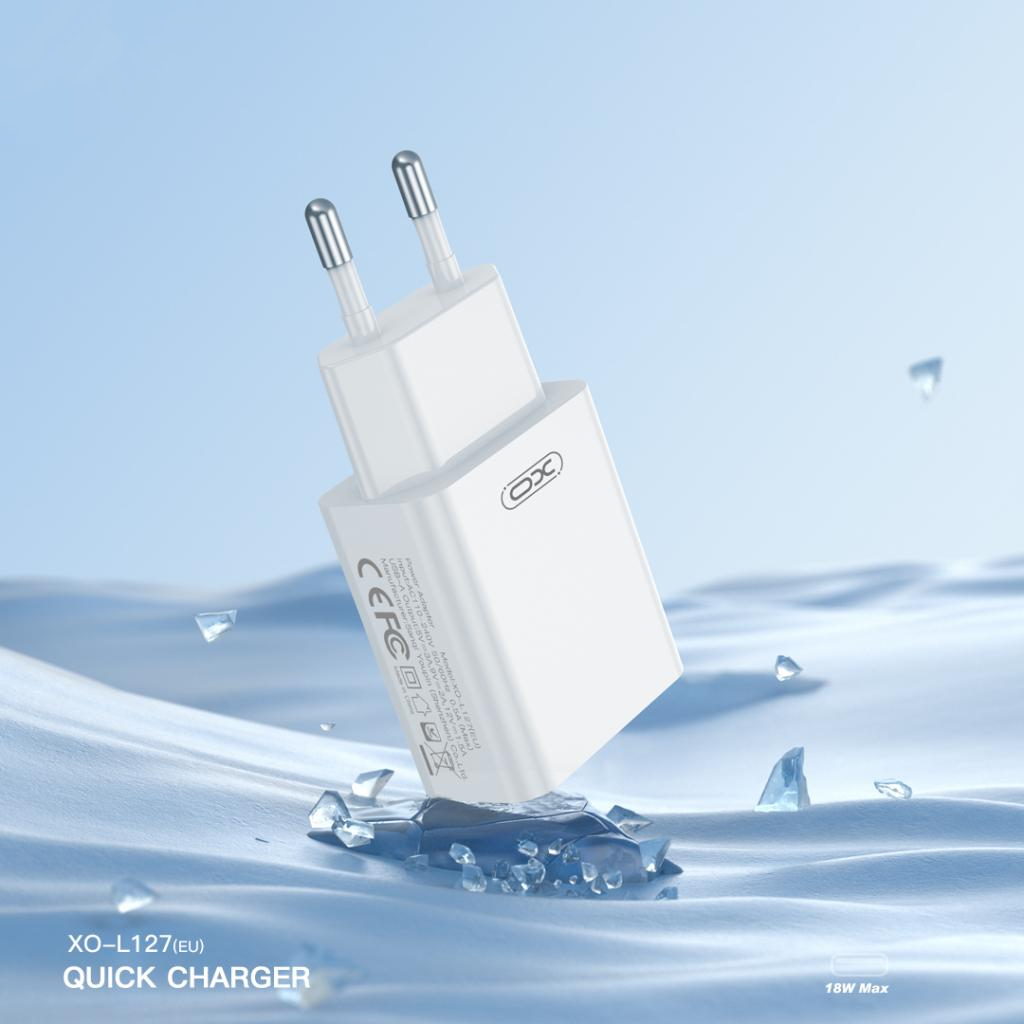 Mrežni punjač sa USB-C kablom XO Design L127, 18W, 3A, 1 x USB-A, Bela
