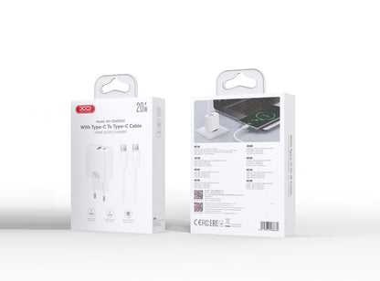 Punjač za mrežu sa USB-C kablom XO Design CE40, 20W, 3A, 1 x USB-A - 1 x USB-C, Bela