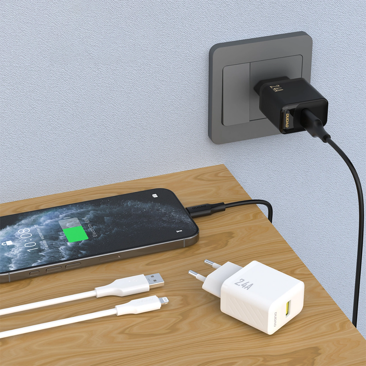 Punjač za mrežu sa Lightning kablom Dudao A23LEU, 30W, 2.4A, 1 x USB-A, Bela