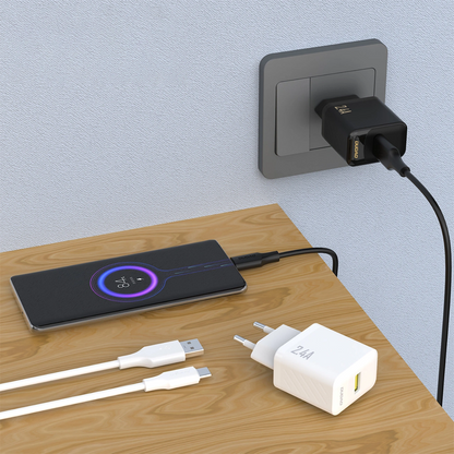 Punjač za mrežu sa USB-C kablom Dudao A23TEU, 12W, 2.4A, 1 x USB-A, Crna