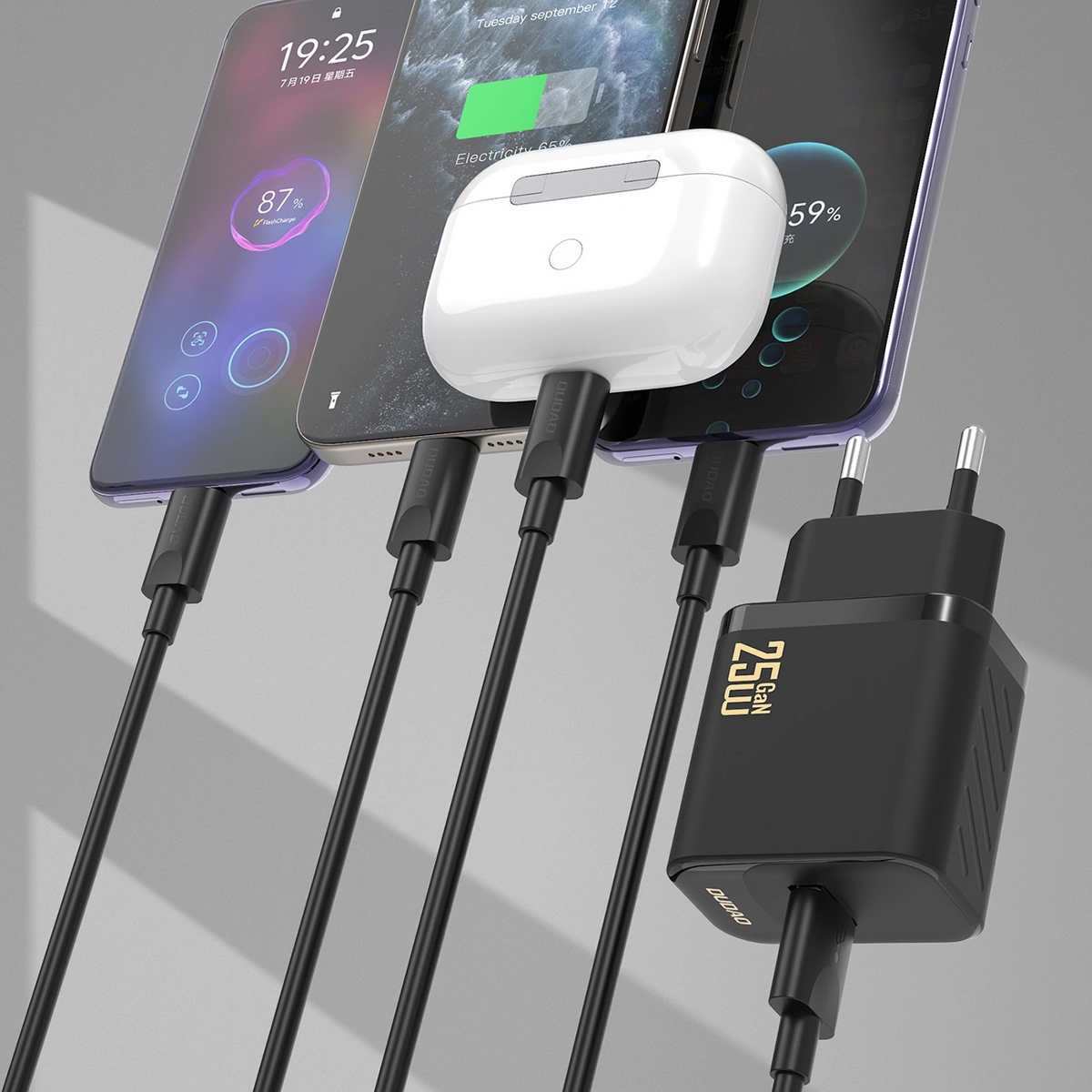 Punjač za mrežu sa USB-C kablom Dudao A27STEU, 25W, 3A, 1 x USB-A, Crna