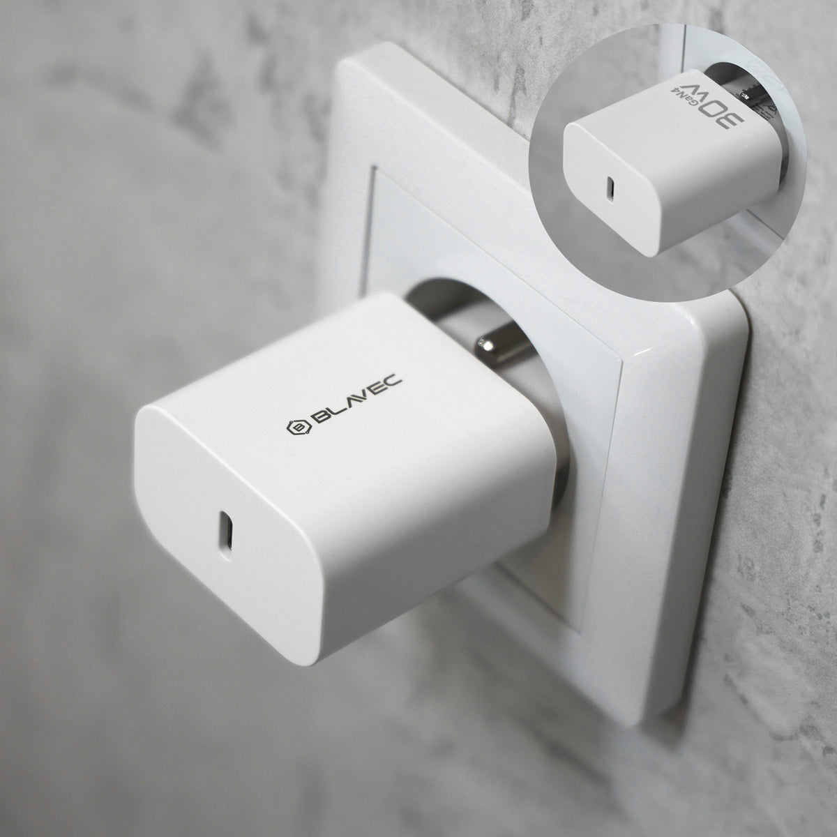 Mrežni punjač sa USB-C kablom Blavec BC-14, 30 W, 3 A, 1 x USB-C, beli