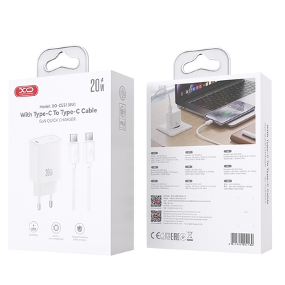Mrežni punjač sa USB-C kablom XO Design CE51, 20 W, 3 A, 1 x USB-C, beli
