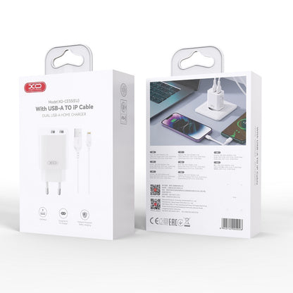 Mrežni punjač sa Lightning kablom XO Design CE55, 12 W, 2,4 A, 2 x USB-A, beli