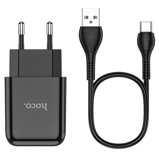 Punjač za mrežu sa USB-C kablom HOCO N2, 10W, 2A, 1 x USB-A, Crni