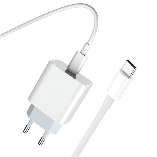Punjač za mrežu sa USB-C kablom Prestico F8S, 20W, 3A, 1 x USB-C, Bela