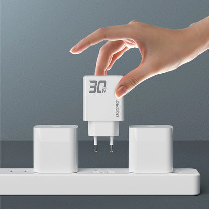 Dudao A30EUT USB-C Cable Network Charger, 30W, 3A, 1 x USB-A - 1 x USB-C, White 