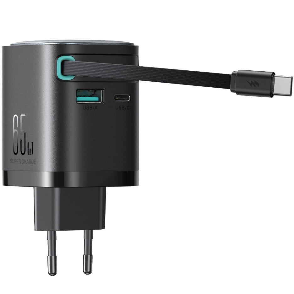 Punjač za mrežu s USB-C kabelom Joyroom JR-TCL02, 65W, 3A, 1 x USB-A - 1 x USB-C, crni