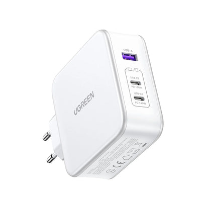Punjač za mrežu sa USB-C kablom UGREEN CD289, 140W, 5A, 1 x USB-A - 2 x USB-C, Beli