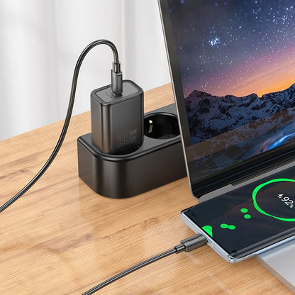 Punjač za mrežu sa USB-C kablom HOCO N60, 20W, 3A, 1 x USB-C, Crni