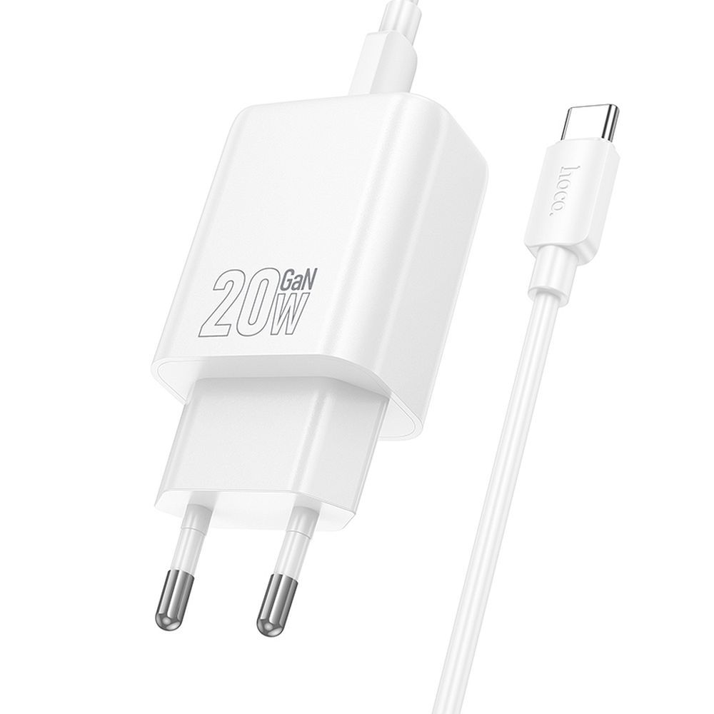 Punjač za mrežu sa USB-C kablom HOCO N61, 20W, 3A, 1 x USB-A - 1 x USB-C, Bela