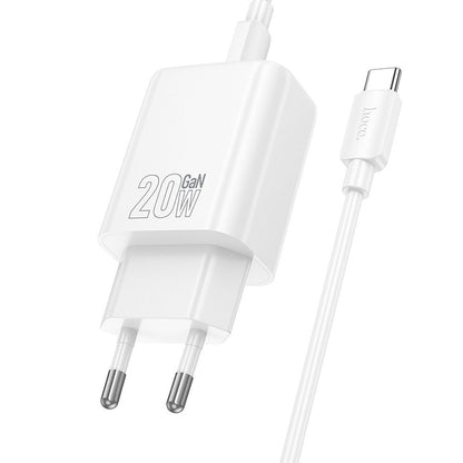 Punjač za mrežu sa USB-C kablom HOCO N61, 20W, 3A, 1 x USB-A - 1 x USB-C, Bela