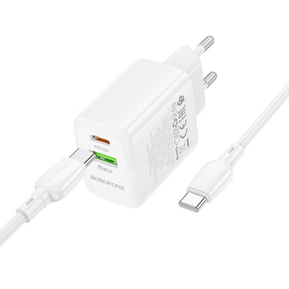 Punjač za mrežu sa USB-C kablom Borofone BN27 Fuente, 20W, 3A, 1 x USB-A - 1 x USB-C, Beli