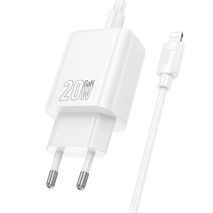 Punjač za mrežu sa Lightning kablom HOCO N61, 20W, 3A, 1 x USB-A - 1 x USB-C, Beli