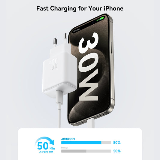 Punjač mreže sa USB-C kablom Joyroom JR-TCF24, 30W, 3A, 1 x USB-C, Bela