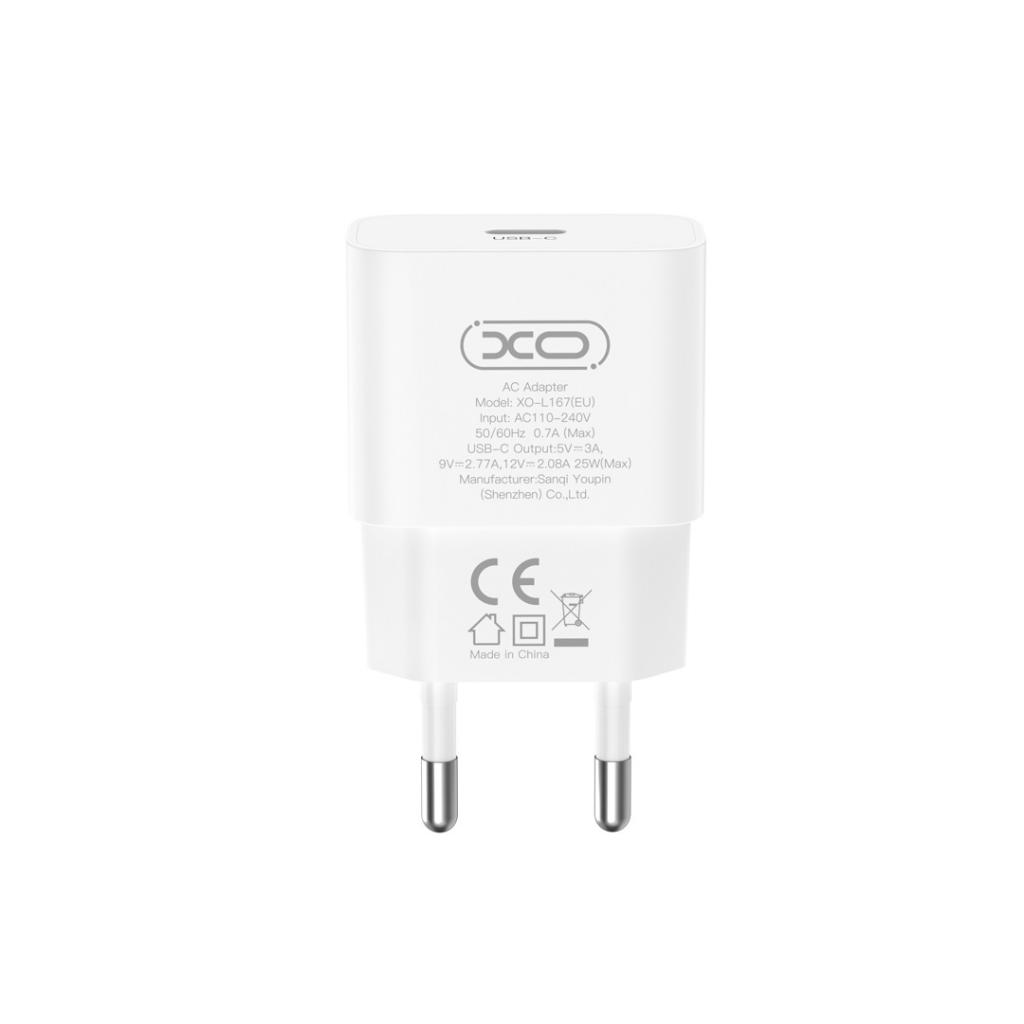 Punjač za mrežu sa USB-C kablom XO Design L167, 25W, 3A, 1 x USB-C, Beli