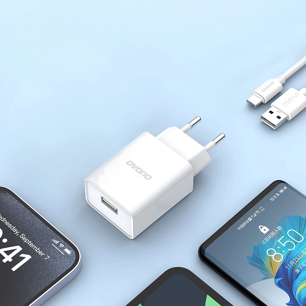 Punjač za mrežu sa USB-C kablom Dudao A4EU, 10W, 2.1A, 1 x USB-A, Bela