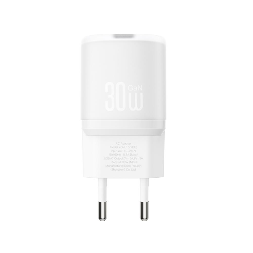 Punjač za mrežu sa USB-C kablom XO Design L150, 30W, 3A, 1 x USB-C, Bela