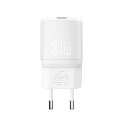 Punjač za mrežu sa USB-C kablom XO Design L150, 30W, 3A, 1 x USB-C, Bela