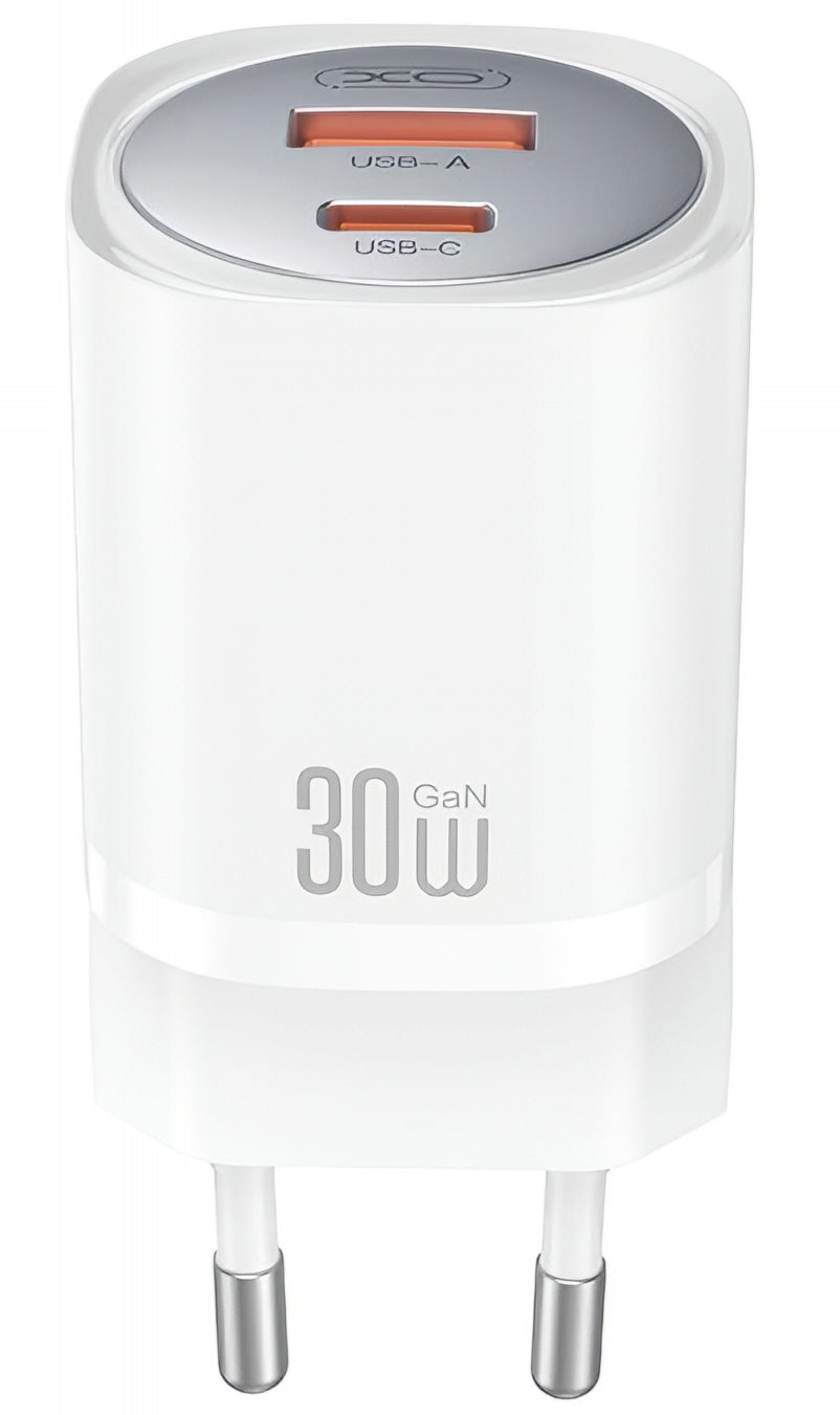 Punjač za mrežu sa Lightning kablom XO Design CE21, 30W, 3A, 1 x USB-A - 1 x USB-C, Beli