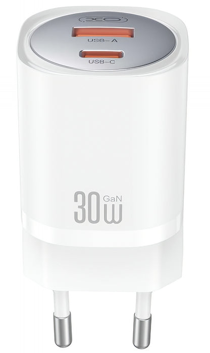 Punjač za mrežu sa Lightning kablom XO Design CE21, 30W, 3A, 1 x USB-A - 1 x USB-C, Beli